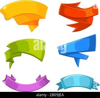 Horizontal cartoon scroll ribbon banners vector. Set of colored ribbon for design, illustration of ribbons in flat style Stock Vector