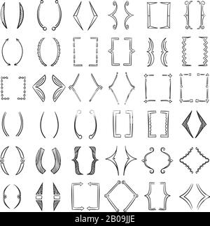 Hand drawn parenthesis, sketchy square brackets vector. Collection of bracket for text, illustration of elements line brackets for isolated Stock Vector