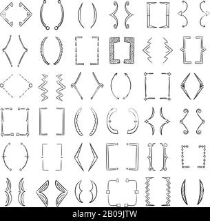 Hand drawn school brackets, doodle parenthesis, sketchy braces vector set. Drawing parenthesis or bracket, illustration of collection bracket for quote Stock Vector