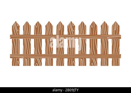 Rural wooden fence vector illustration white. Wood fence isolated on background Stock Vector