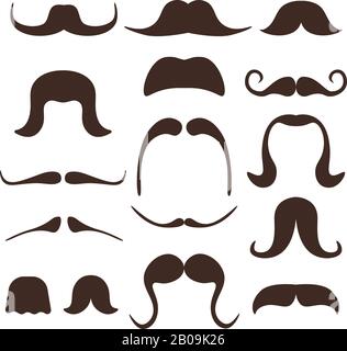 Funny cartoon mustaches vector comic. Set of mustache isolated on white background, illustration of curl mustache Stock Vector