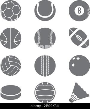 Sports balls football basketball and tennis vector icons. Illustration of balls for bowling and volleyball Stock Vector