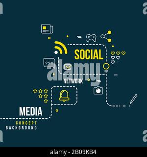 Abstract social community network, interactive media vector concept. Scheme of social network, illustration of media network Stock Vector