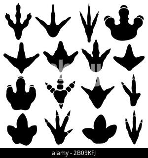 Dinosaur claw footprint silhouettes vector set. Prehistoric footprint dinosaur, illustration of wild footprint Stock Vector