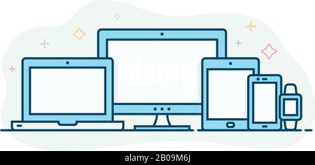 Modern flat color line responsive web design concepts icons Stock Vector