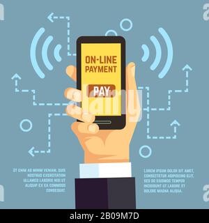Online payment transfer, mobile pay with smartphone. e banking vector concept. Payment use smartphone, illustration transaction with mobile phone Stock Vector