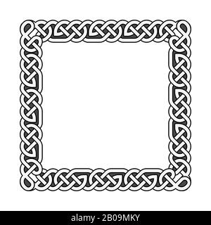 Square celtic knots vector medieval frame in black and white. Traditional frame pattern illustration Stock Vector