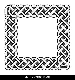 Square celtic knots vector medieval frame in black and white. Traditional ethnic irish knot border illustration Stock Vector