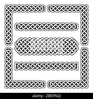 Celtic knots vector medieval borders and corner elements. Corner frame scottish illustration Stock Vector