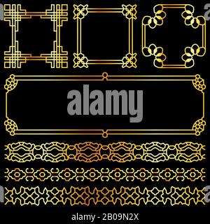 Golden vector asian retro frames and borders set. Collection of frame for design illustration Stock Vector
