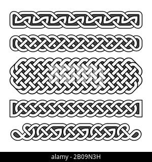 Celtic knots vector medieval borders set in black and white. Element frame pattern elements illustration Stock Vector