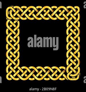 Square golden celtic knots vector frame. Decoration element isolated illustration Stock Vector