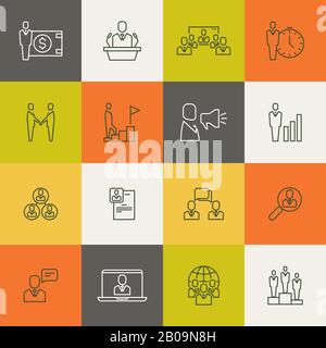 Business people team relationship, human management thin line. Vector illustration Stock Vector