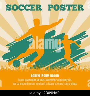 Soccer players vector poster template. Illustration of sport football banner Stock Vector
