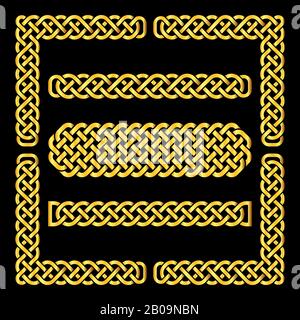 Golden celtic knots vector borders and corner elements. Element ethnic frame illustration Stock Vector