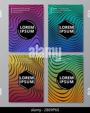 Abstract liquid smooth lines, music waves with mixed color shapes, graffiti texture flyer, placard, poster vector templates set with line waves pattern illustration Stock Vector