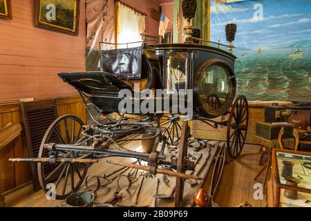 Bodie, California, USA- 03 June 2015: Stagecoach as a museum exhibit in ghost town, Bodie. Bodie State Historic Park. Stock Photo