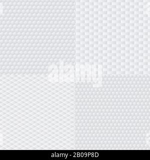 Trendy modern techno white geometric vector textures, origami background set. Pattern structure fabric, illustration of texture set fabric Stock Vector