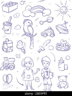 Doodle kids toys vector hand drawing set By Microvector