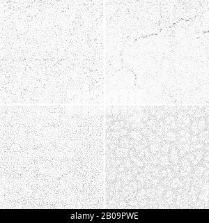 Grey subtle dotted grunge vector textures, distressed noise weathered patterns set. Distressed wall after weathered, illustration of grunge wall pattern effect Stock Vector