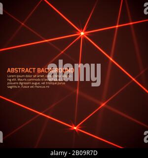 Abstract vector technology background with security red laser beams. Laser line light, illustration of energy, red laser technology Stock Vector