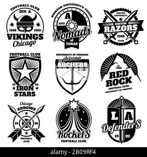 School emblems, college athletic teams sports labels, t-shirt graphics vector collection. School team football, illustration of badge t-shirt football club Stock Vector