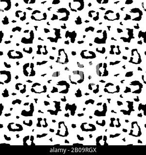 Wild leopard skin vector black and white seamless pattern for africa style fabric, safari decoration. Illustration of fashion leopard pattern, black dot or splash pattenr Stock Vector