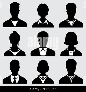 Woman and man head silhouettes, anonymous person vector icons. Anonymous person male and female, icon of person avatar illustration Stock Vector