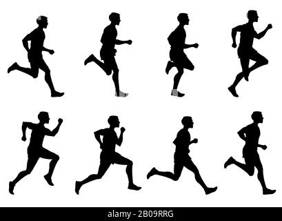 Jogging man, running athlete, runner vector silhouettes set. Man running training. illustration of sprinter man run Stock Vector