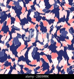 Classic Blue Hand Drawn Spotty Camo Dot Seamless Pattern. Playful Imperfect Appaloosa Style Background in White , Pink. Dense Packed, and Dotted Stock Vector