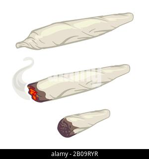 Marijuana joint, spliff, smoking drug cigarette vector illustration. Cigarette with drug, marijuana cigarette rolled Stock Vector