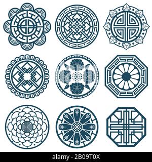 Traditional korean symbols, vector korea pattern design for bathroom repeat tiles. Traditional korean pattern illustration Stock Vector