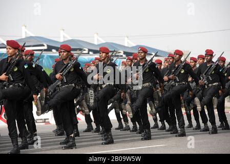 Djiboutian soldiers march during the 41st Djiboutian Independence Day Parade June 27, 2018 in Djibouti City, Djibouti. Stock Photo