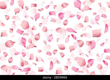 Flying pink japan sakura, cherry or rosa petals vector seamless romance pattern. Blossom sakura spring, illustration of oriental cherry sakura petals Stock Vector