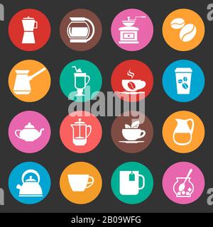 Colorful coffee vector icons set. Cappuccino cup and drink espresso illustration Stock Vector