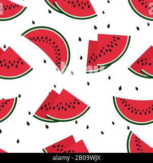 Red watermelon slices seamless vector pattern. Background with fruit sweet illustration Stock Vector