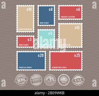 Blank postage stamps in different sizes and vintage postmarks vector. Set  of color stamps with price, illustration of rectangular stamp Stock Vector  Image & Art - Alamy