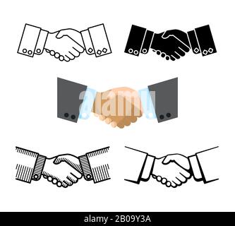 Handshake, business partnership, agreement vector icons, Set of handshake color and linear, illustration of friendship handshake Stock Vector