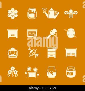Honey apiary vector icons set. Illustration of natural honey and hive of bee insect Stock Vector
