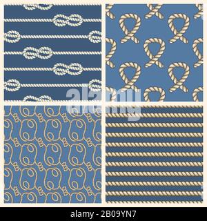 Marine ropes vector seamless patterns set. Nautical backgrounds with ropes illustration Stock Vector