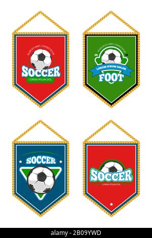 Soccer club pennants set with logo templates isolated. Collection of flag banner illustration Stock Vector
