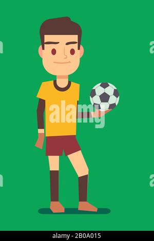 Soccer player holding a ball green field vector illustration. Sport football player with ball Stock Vector