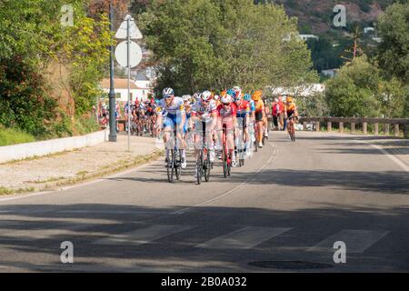 19th February 2020 - Cyclists taking part in stage 1 of the 46th Volta ao Algarve race,  Portimao - Lagos, Portugal Stock Photo