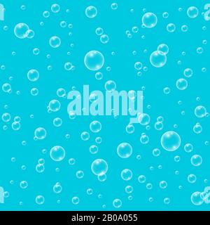 Blue vector realistic water bubbles seamless pattern. Aqua realistic drops illustration Stock Vector