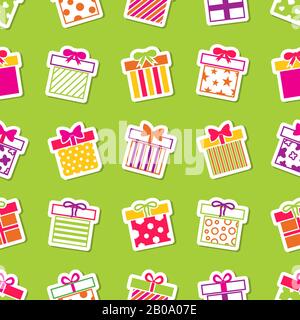 Vector gift boxes green seamless pattern. Background with colored gifts illustration Stock Vector