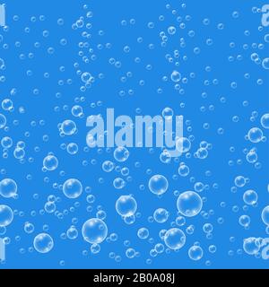 Blue vector realistic water bubbles seamless pattern. Background with liquid wet droplet illustration Stock Vector