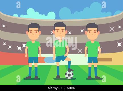 Football, soccer players vector illustration. Football team on championship arena Stock Vector