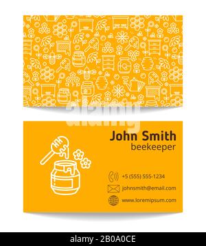 Beekeeper apiary double side business card vector template isolated on white background illustration Stock Vector