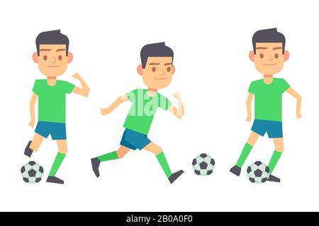 Soccer players with balls vector set isolated white. Team running with ball illustration Stock Vector