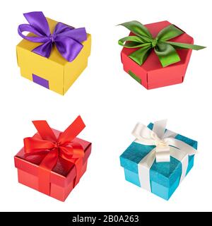 Set of multicolored gift boxes isolated on white background Stock Photo